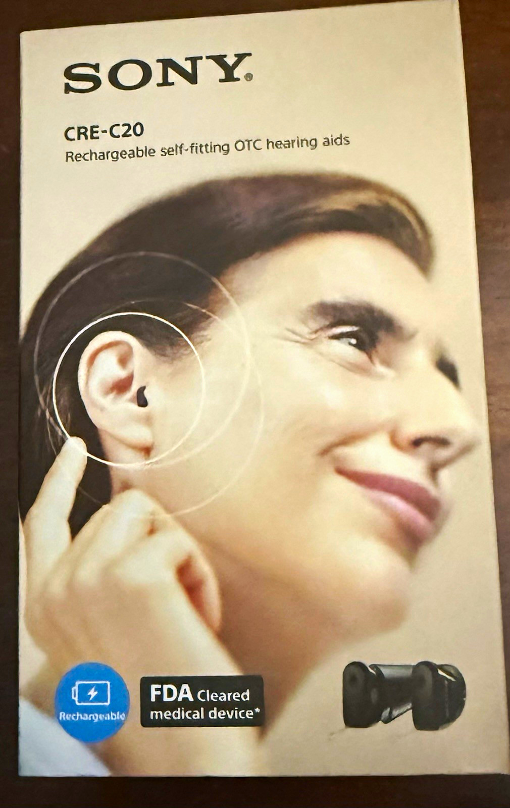 Sony CRE-C20 CIC OTC Hearing Aid, Rechargeable, Smartphone Control, Black