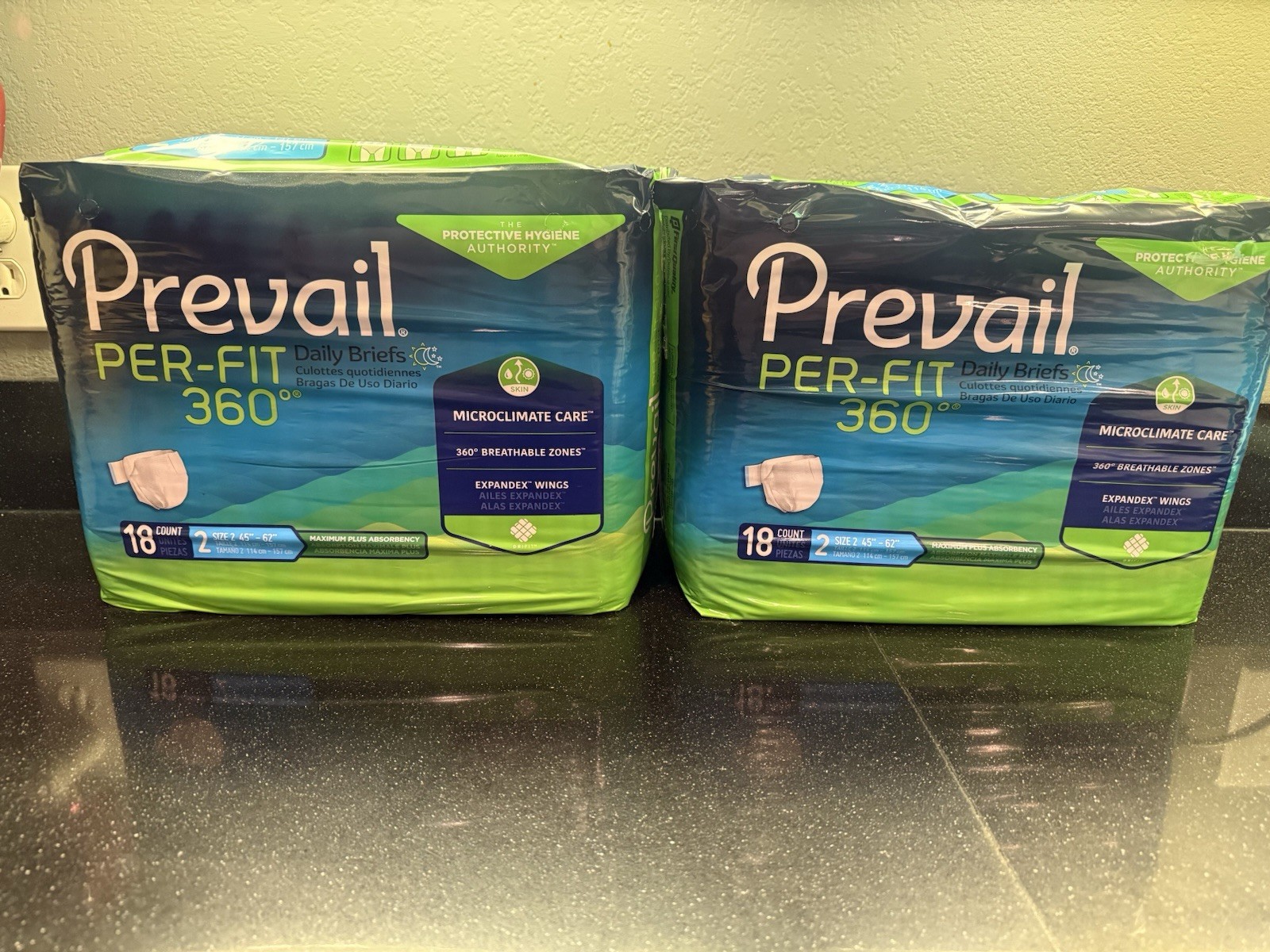 2 Pack- 18 Count, Prevail Per-Fit 360 Daily Brief Sz 2, 45″-62″, Max Plus Absorb