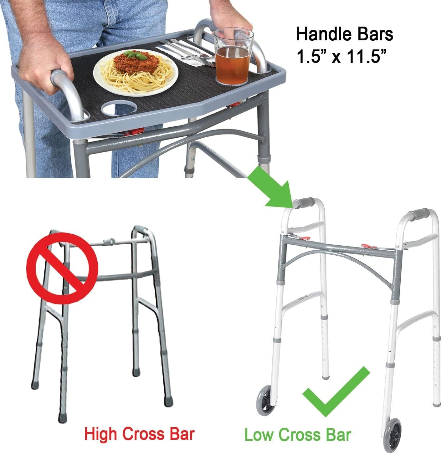 Walker Tray Table Non-Slip Mat Mobility Accessories Cup Holder (21″x16″) – Gray