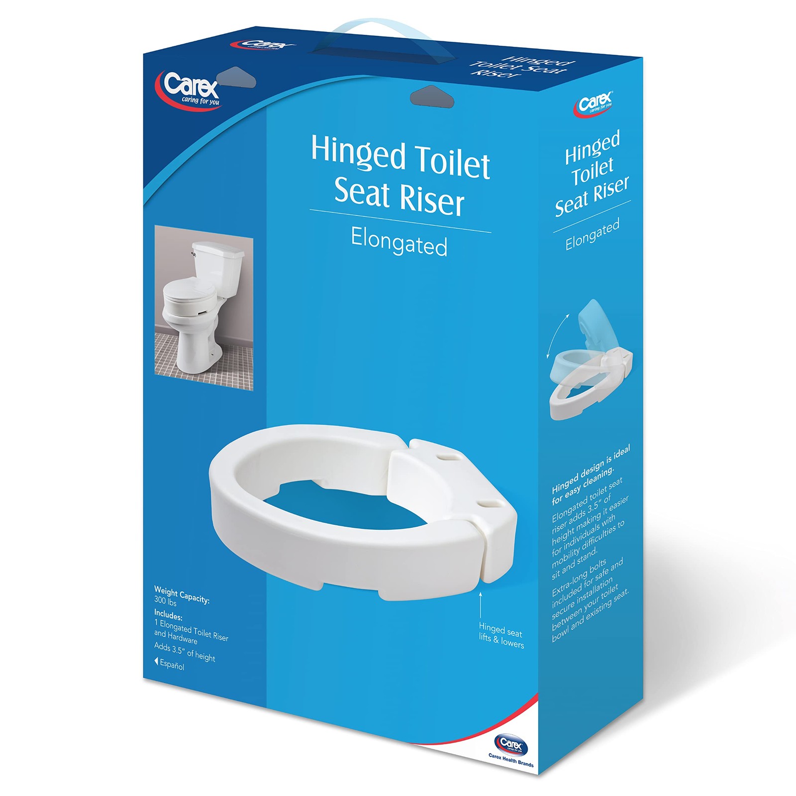 Carex Health Brands Hinged Elongated Toilet Seat Riser Adds 3.5 Inches Of