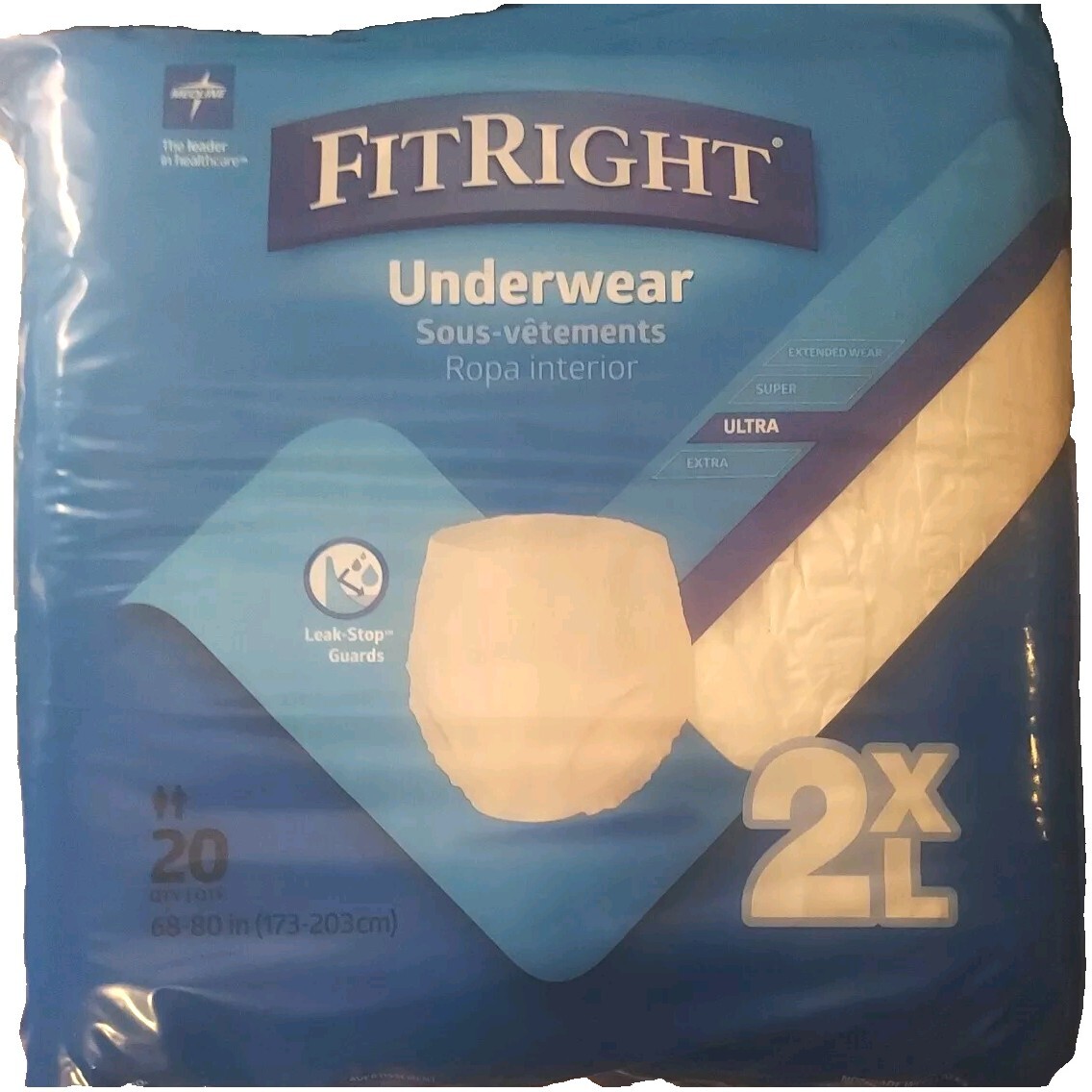 Medline FitRight Ultra Adult Underwear – 2XL. 80 Count.