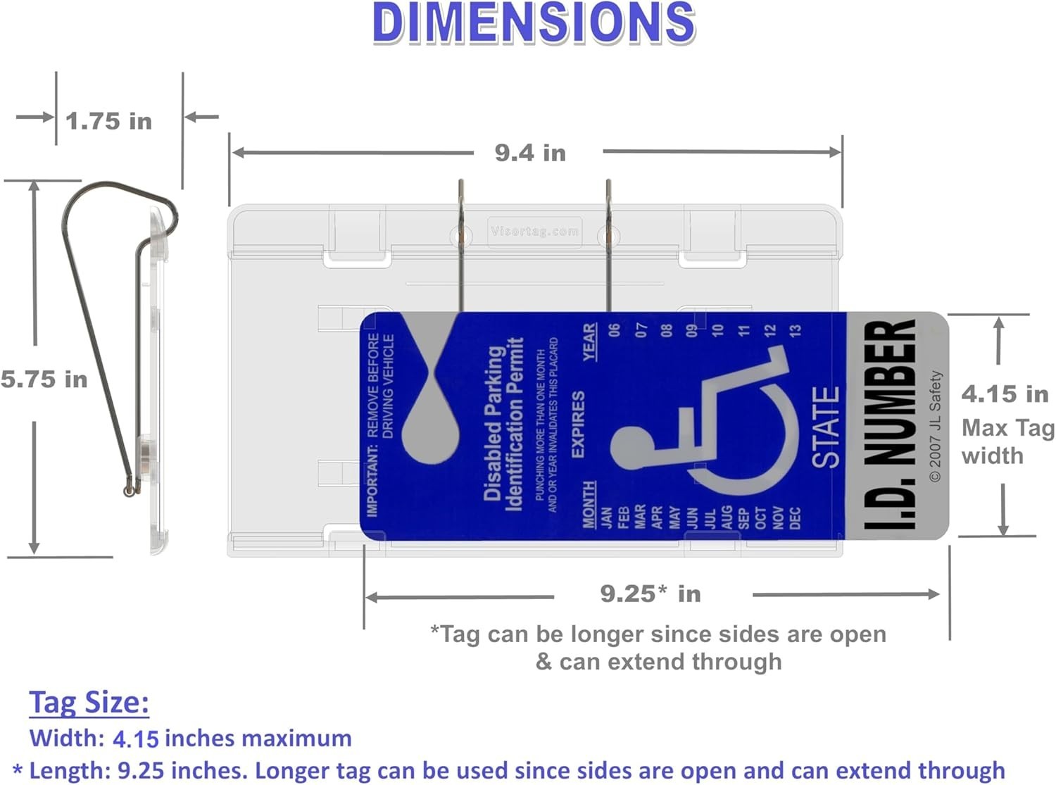 Horizontal Disabled Parking Placard Holder for Car, Truck, and Van Use