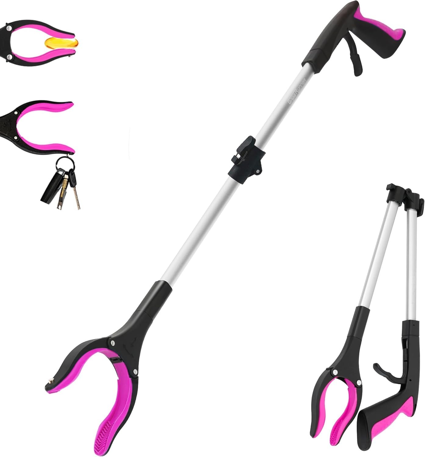 32 inch Heavy Duty Reacher Grabber Tool W/ Strong Magnetic New Pink