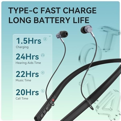 Bluetooth Hearing Aids for Seniors, Rechargeable Neckband Amplifiers with Volume
