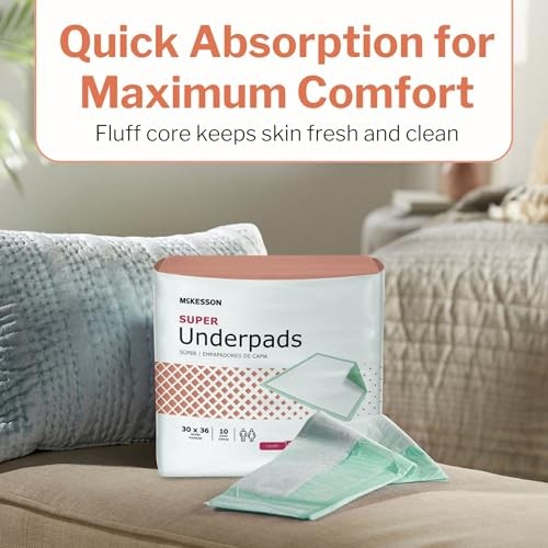 McKesson Super Underpads 30″x36″, Moderate Absorbency Bed Pads, 100ct