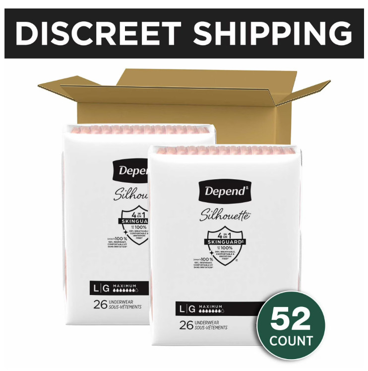 Depend Silhouette Incontinence & Postpartum Bladder Leak Underwear, L, 52 Count