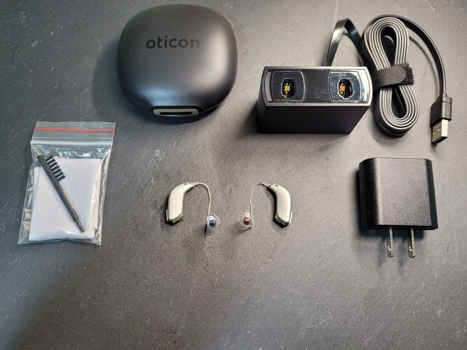 Oticon OPN 1 MiniRITE Pair MFI Bluetooth+App+64 channels+Charger Silver