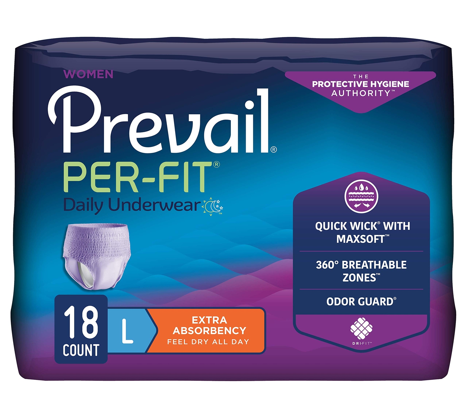 Prevail Per-Fit Protective Underwear for Women, Large, 18 Count