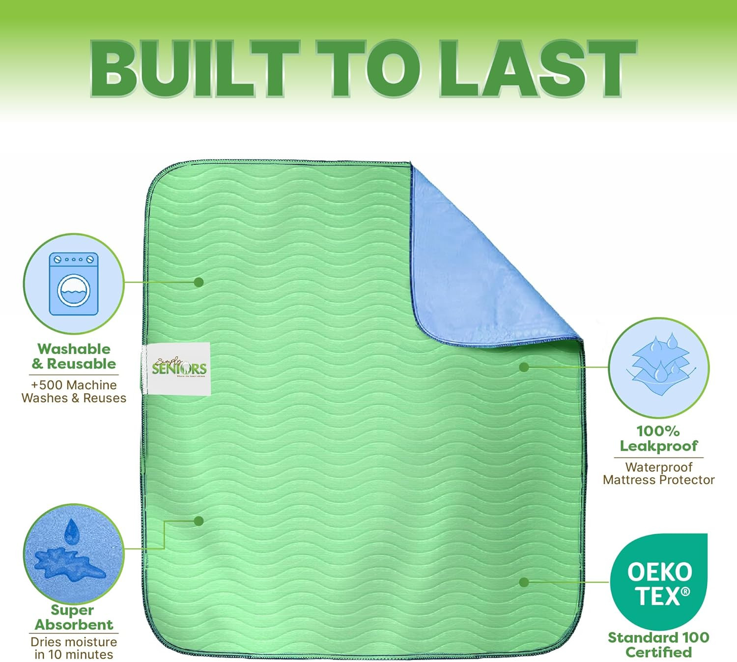 Bed Pads Washable Waterproof 34″X36″- Pack of 4 Incontinence Bed Pads & Washable