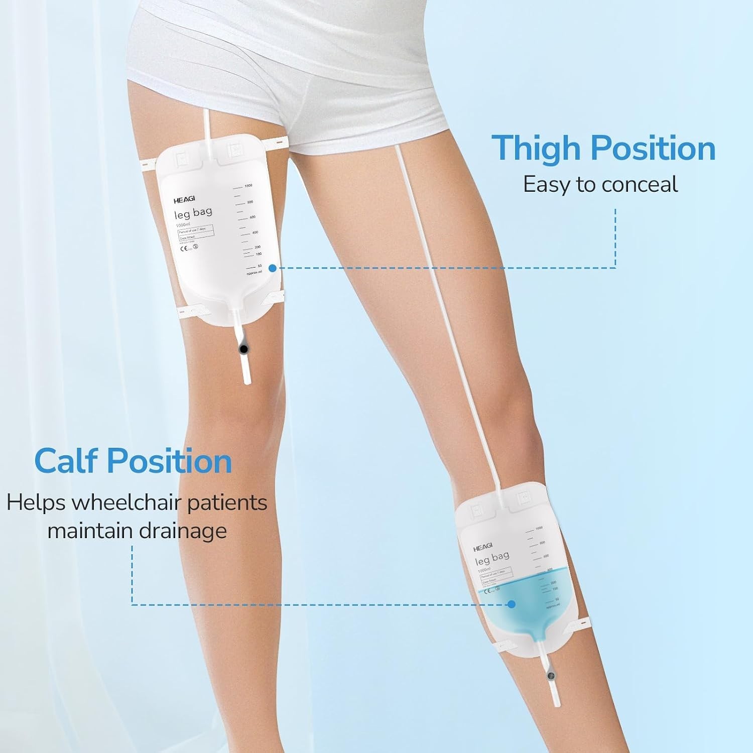 3 Pack Catheter Bags, 1000mL/33.8oz, Easy-Tap Leg Bag Urinary Drainage Bag, Anti