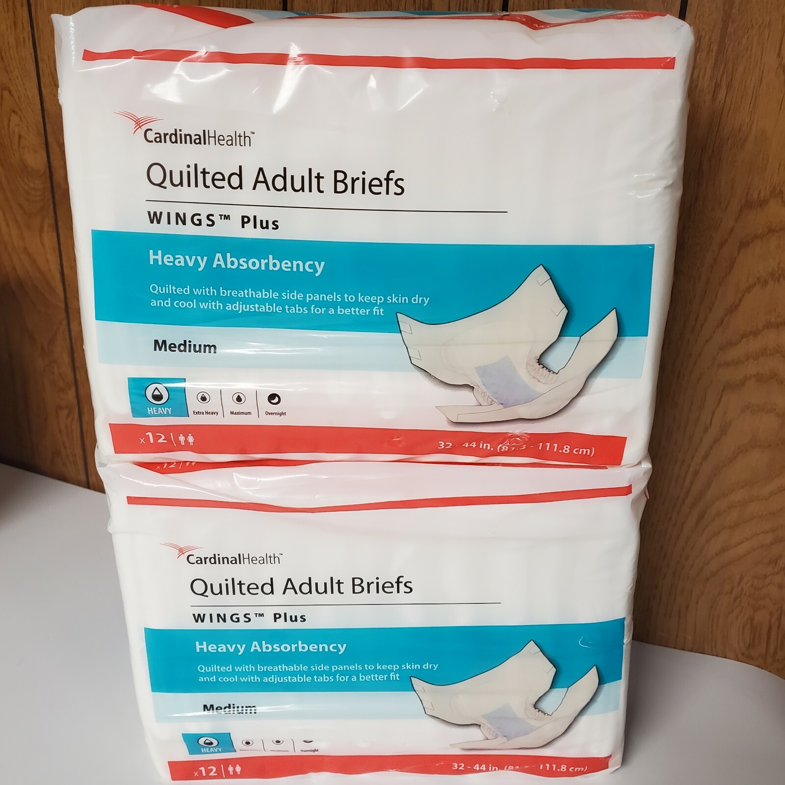 NEW 24 Cardinal Health Wings Plus Quilted Adult Briefs Medium Heavy 2 12 Diapers