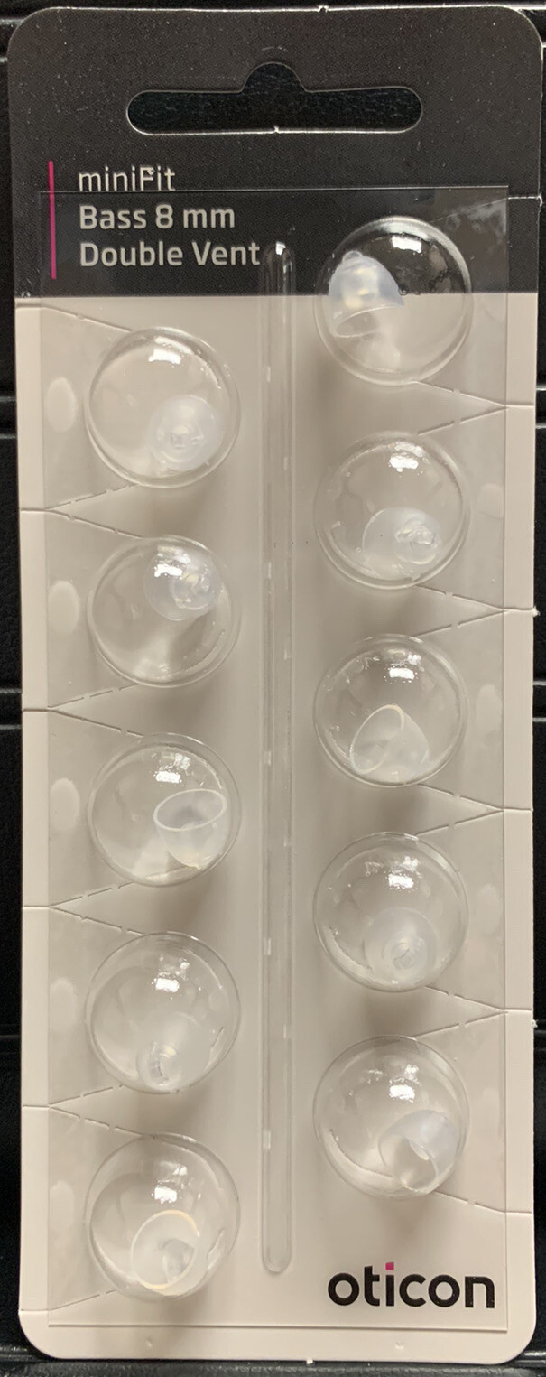 1 Pack Oticon miniFit 8mm Bass Double Vent Domes For Hearing Aids 10 Domes Total