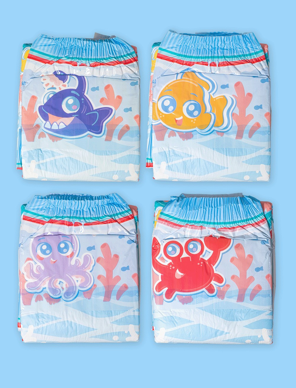 Kiddo Sea Friends Pack of 2 Adult Abdl Plastic Backed Diapers Size Large