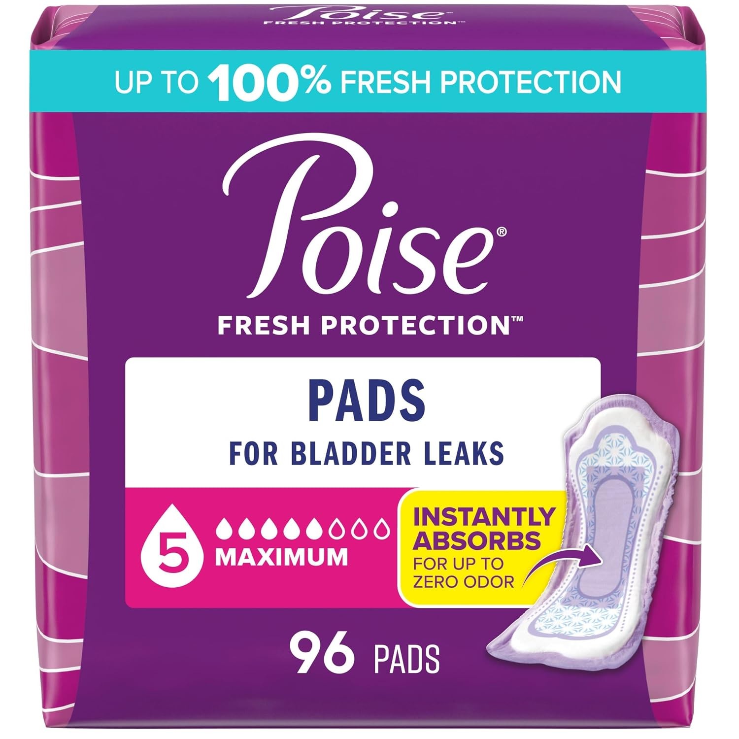 Poise Incontinence & Postpartum Pads for Bladder Leaks, 5 Drop Maximum Absorbenc