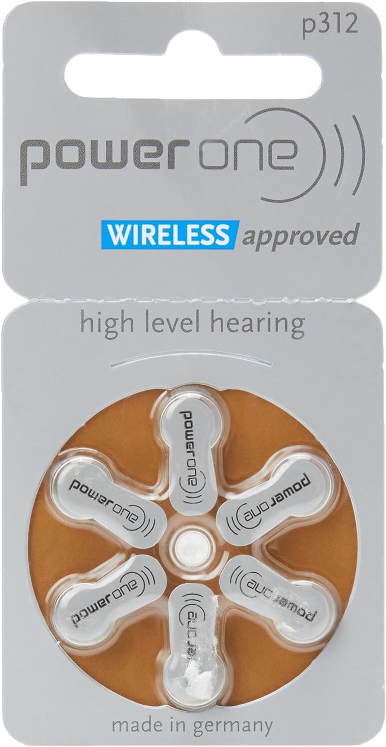 1 Pack of 6 (6 Qty) Powerone P 312 Hearing Aid Batteries. 04043752177459