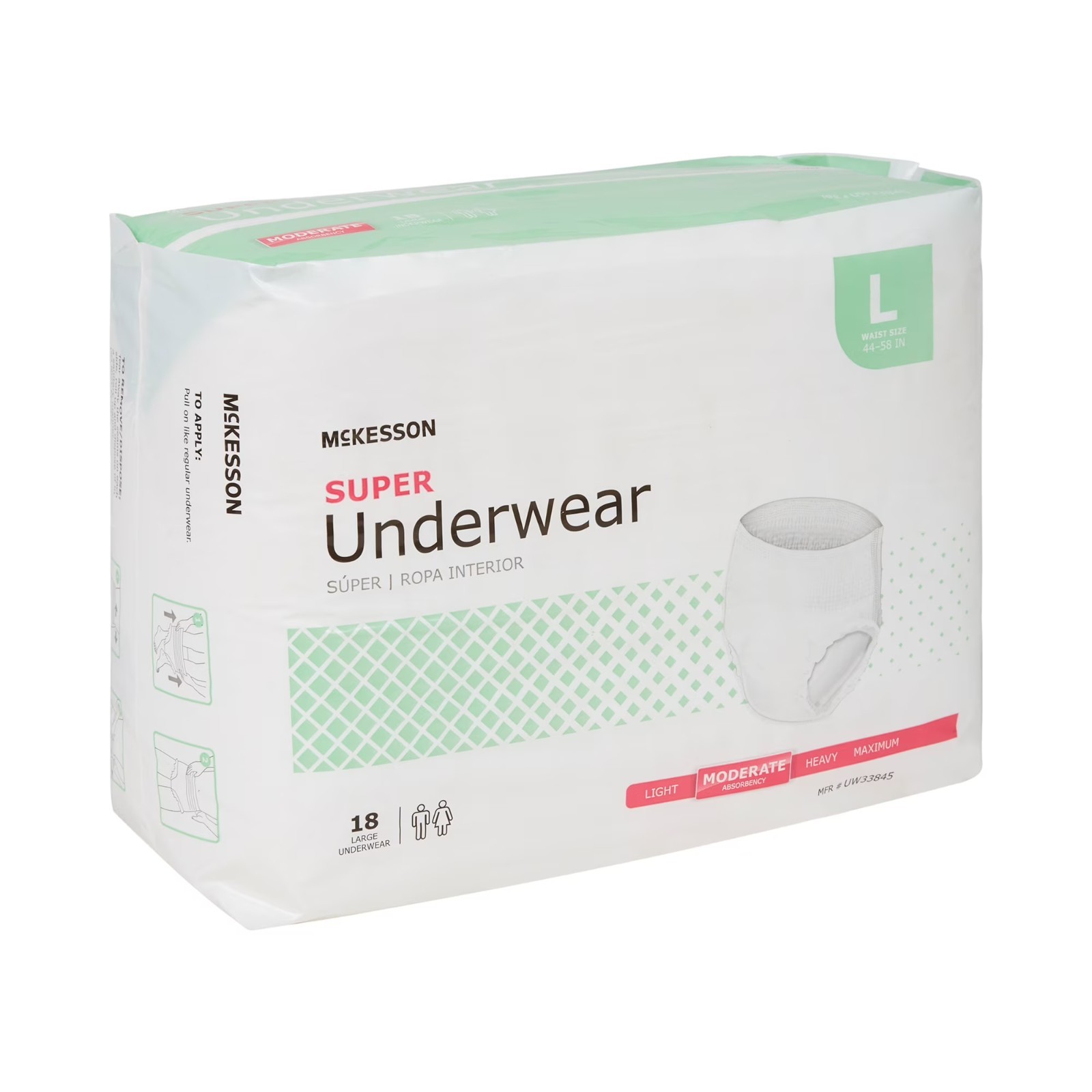 McKesson Super Underwear, Incontinence, Moderate Absorbency, Large, 72 Ct