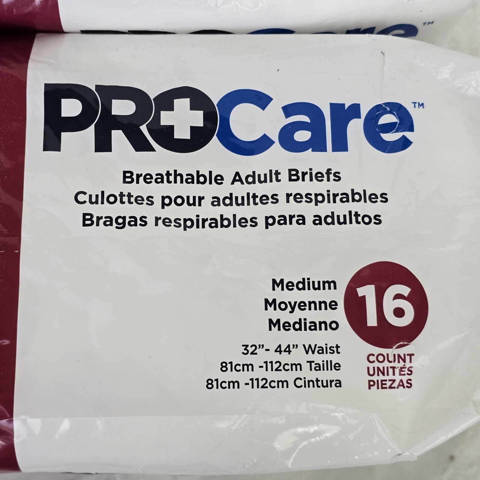 2 Pack ProCare Breathable Adult Briefs Underwear Sz Medium Incontinence 32 Total