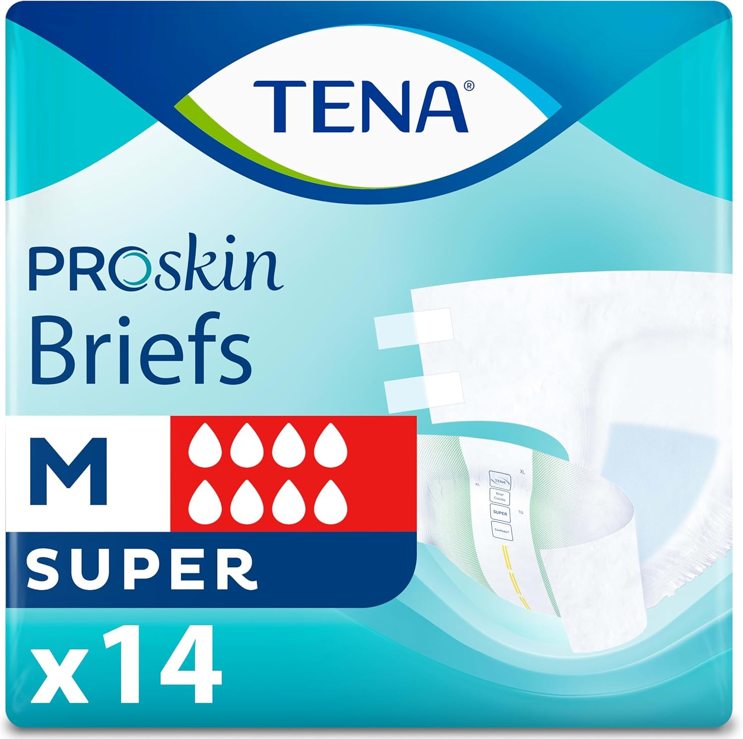 TENA Proskin Unisex Adult Diapers with Tabs, Maximum Absorbency, Medium, 14 Ct