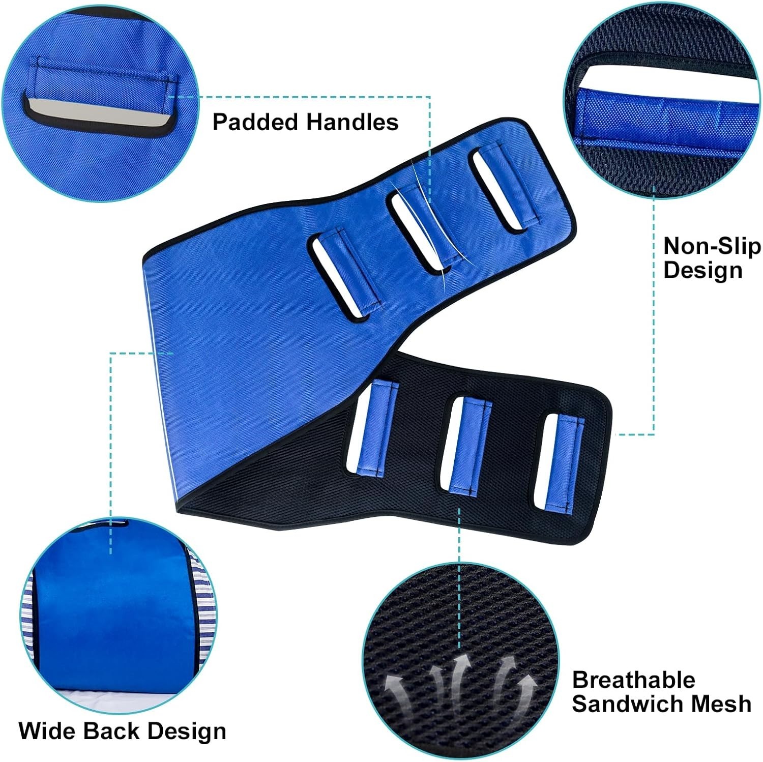 Transfer Belt Nylon Padded Gait Aid Heavy Duty Lift Mobility Assist for Elderly