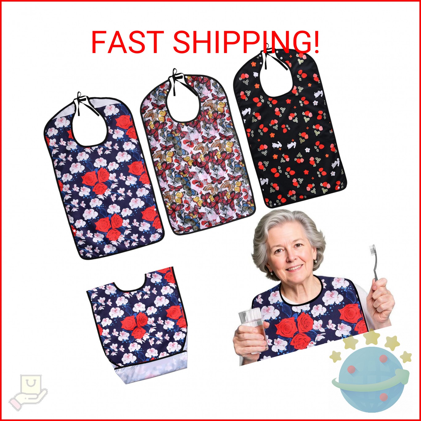 Oulisen 3 Pcs Adult Bibs For Women With Crumb Catcher, Reusable Waterproof Large