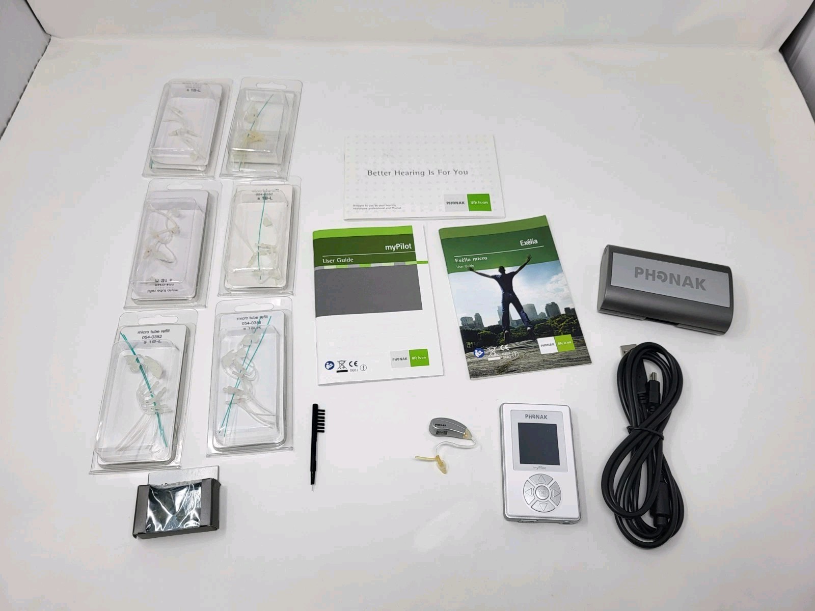 Phonak Pair BTE Exelia Micro Hearing Aids R Ear Only User Guide Case Remote Batt
