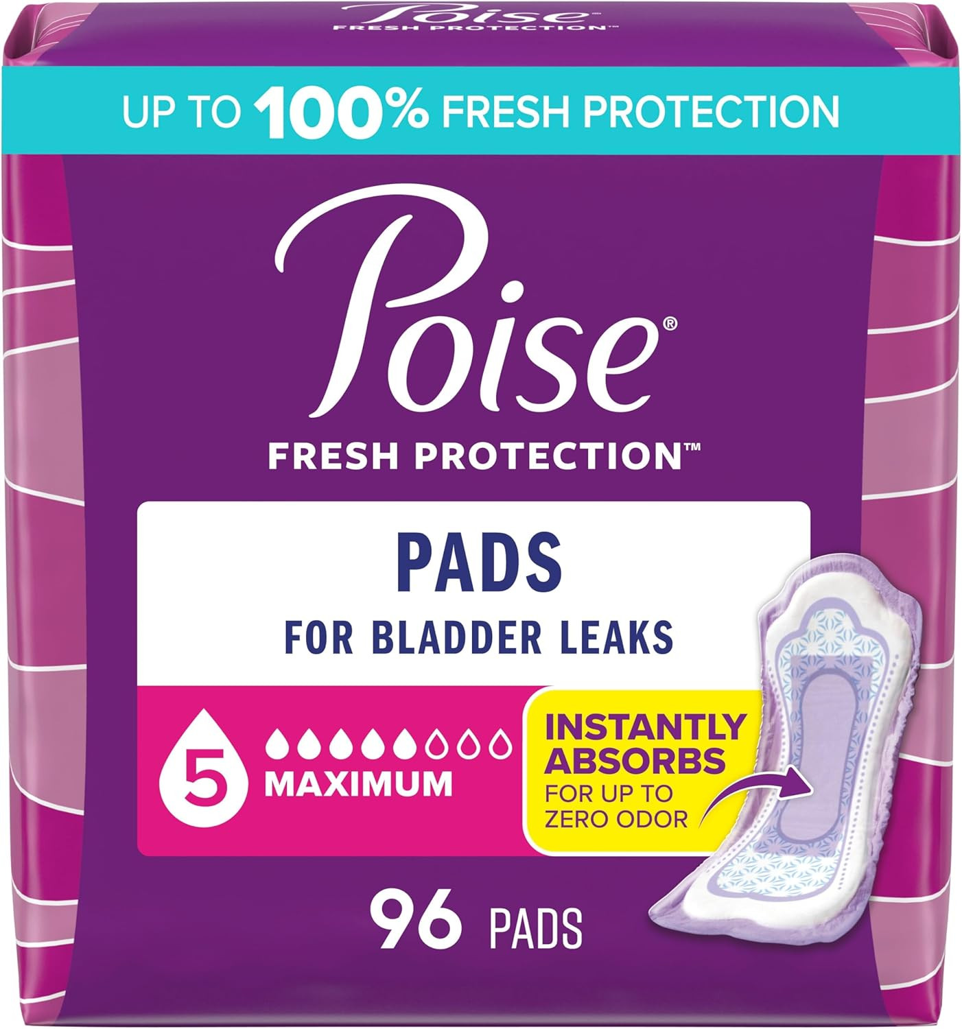 Incontinence & Postpartum Pads for Bladder Leaks, 5 Drop Maximum Absorbency, Reg