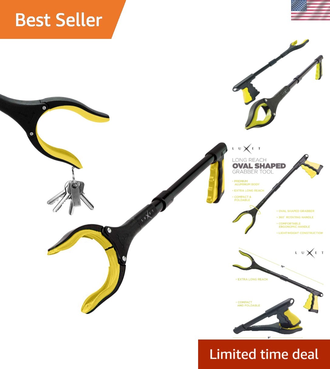 Grabber Reacher Tool 19 Inch Long, Foldable Pick Up Stick – Strong Grip Magne…