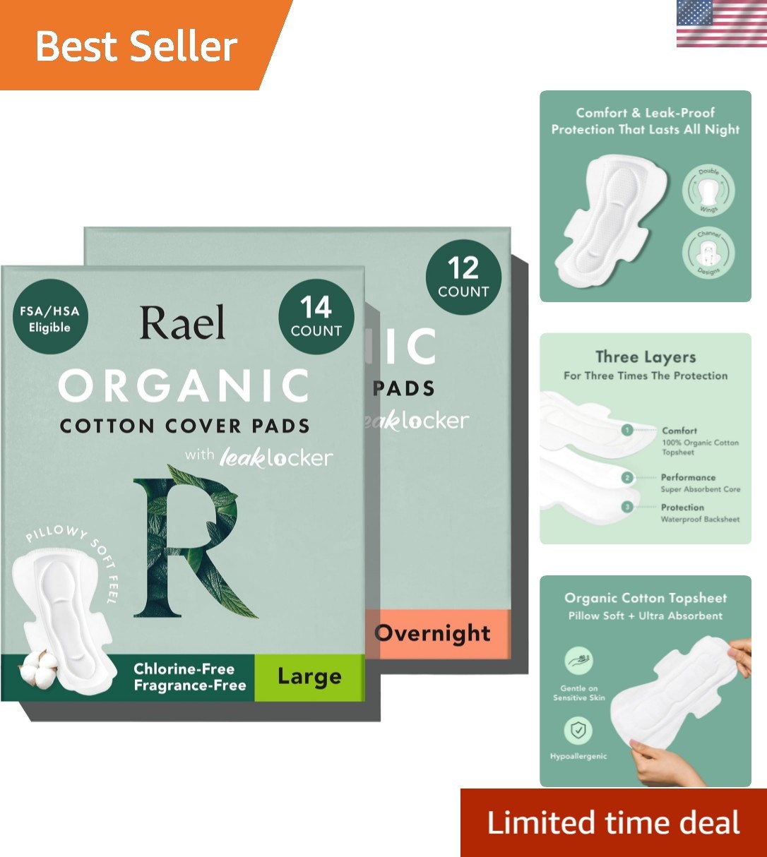 Pads for Women, Organic Cotton Cover – Heavy Absorbency, Feminine Care, Ultra…