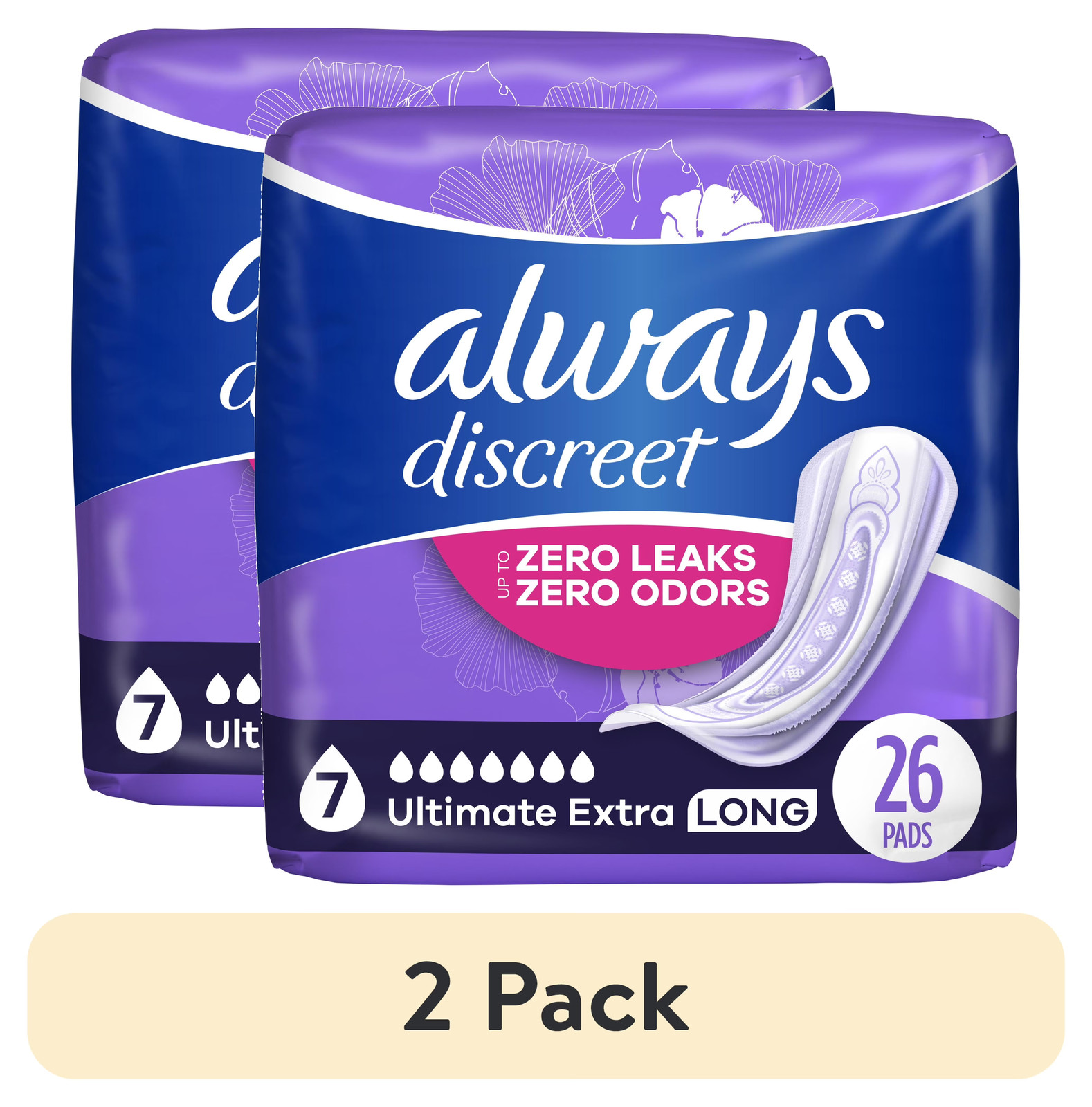 2 pack) Incontinence Pads for Women, Ultimate Extra Absorbency, Long Length,
