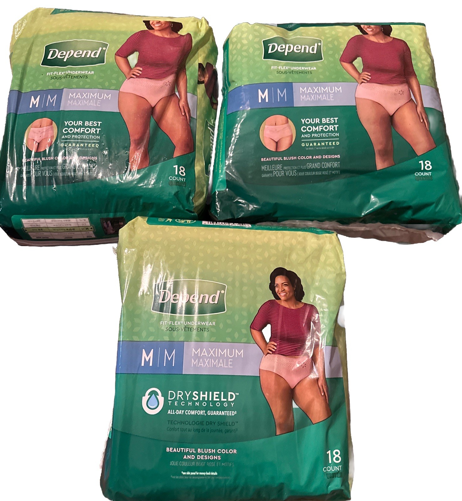 3 CT Depend Fit-Flex Underwear for Women Maximum Absorbency, Medium – 18 Ct Each