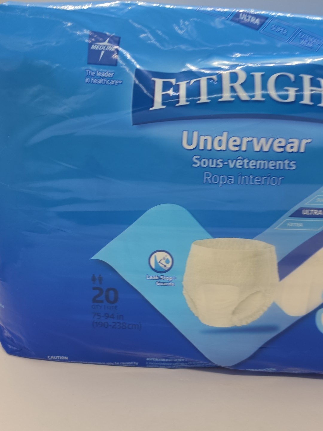 Case Medline FitRight 3XL 75-94” ULTRA Underwear 80 Count 4 Bags Of 20