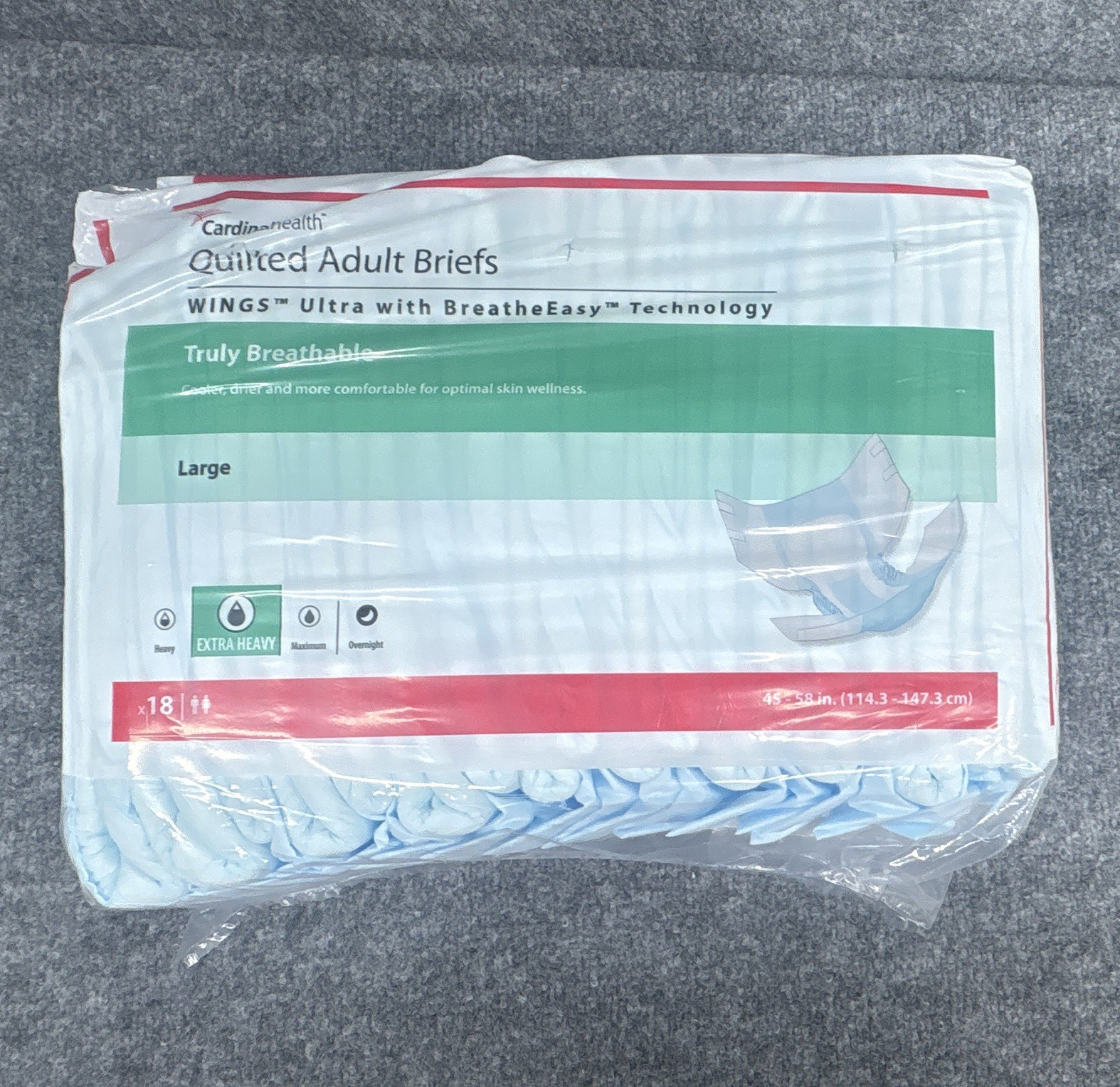 Cardinal Health Wings Ultra Adult Incontinence Briefs Large Extra Heavy 18 Ct