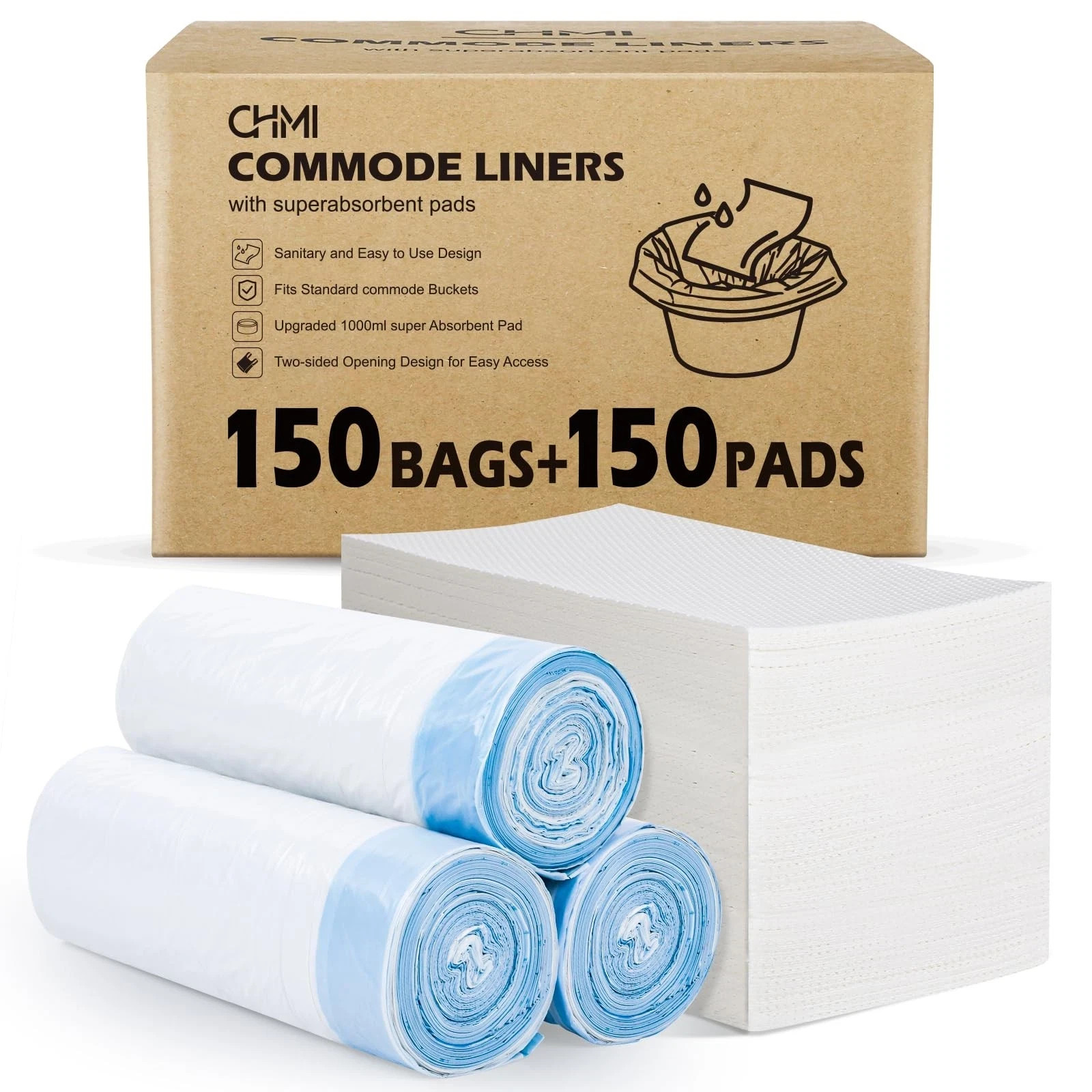 150 Pack Commode Liners with Absorbent Pads，150 Disposable Commode Bags and 1…