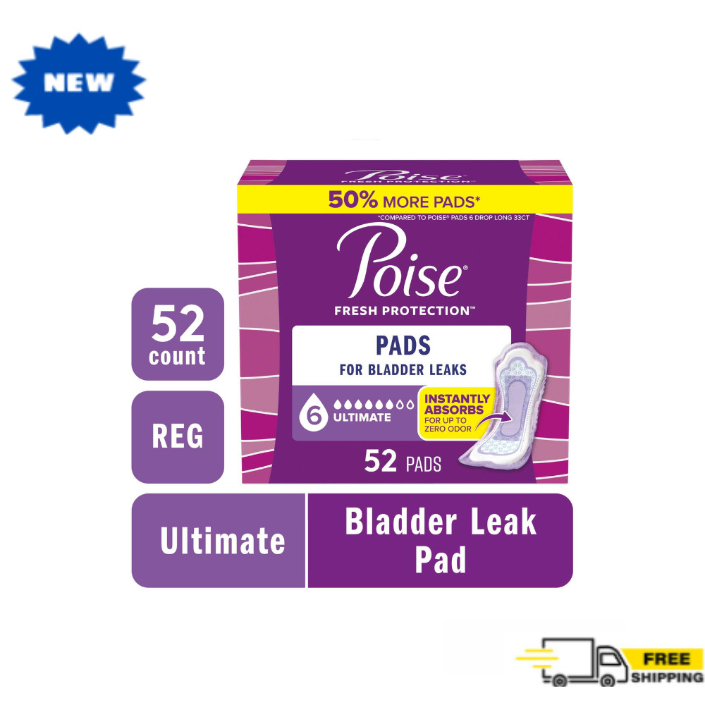 Poise Incontinence Pads for Women, 6 Drop Ultimate Absorbency, Regular, 52 Count