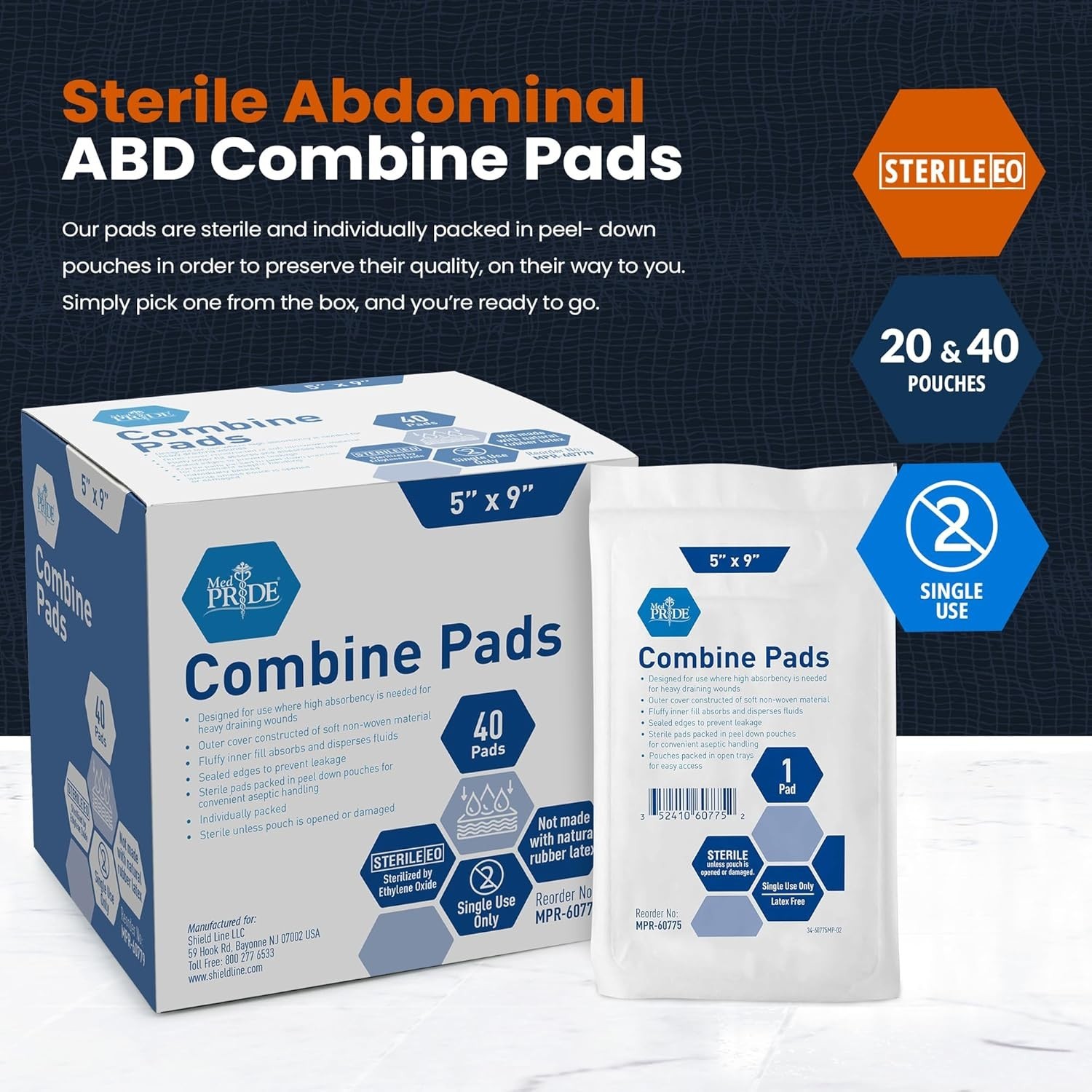 Combine ABD Pads 5 x 9 Inch, 40 Count Sterile Abdominal Pads, High Absorbency…
