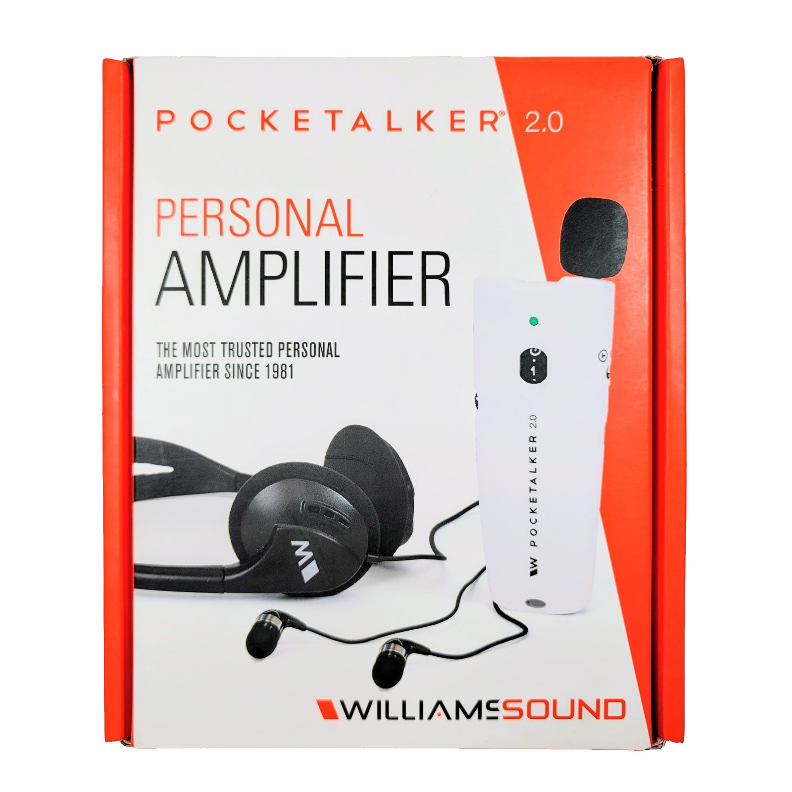 Williams Sound PockeTalker 2.0 Personal Hearing Amplifier w/Headphones Ergonomic
