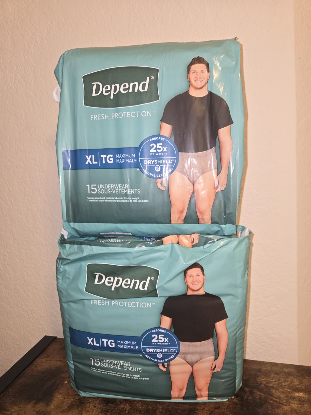 LOT (2) DEPEND FRESH PROTECTION ODOR BLOCK DRYSHIELD, SIZE XL, 15 CT (30 TOTAL)