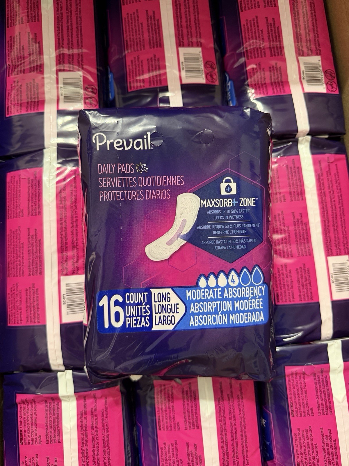 Prevail Daily Pads Moderate Absorbency Long Pads NEW 9 Packs of 16ct =Total 144