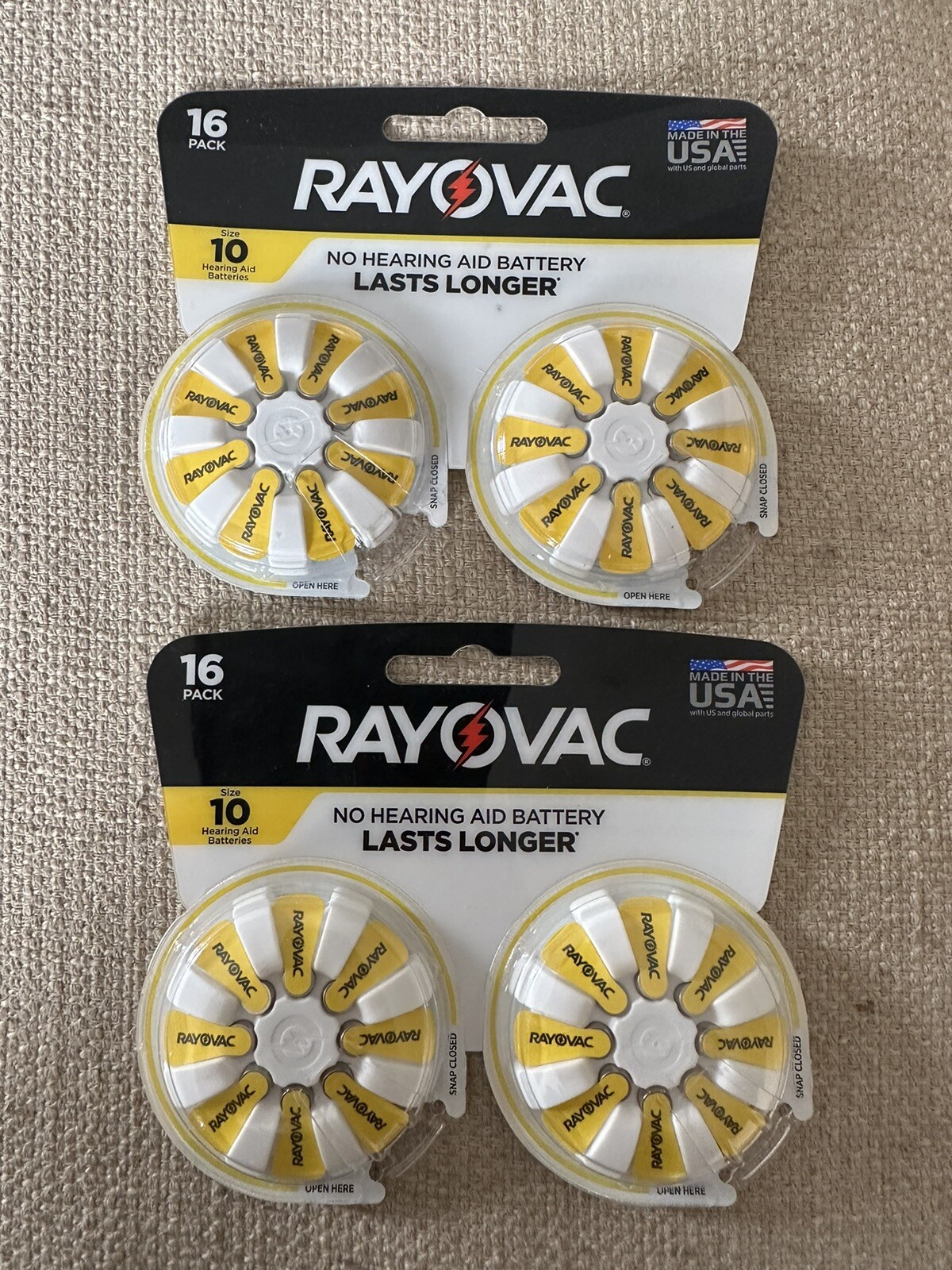 Rayovac No Hearing Aid Batteries, Size 10, Exp. 04/2025, 2 (16 Pack)