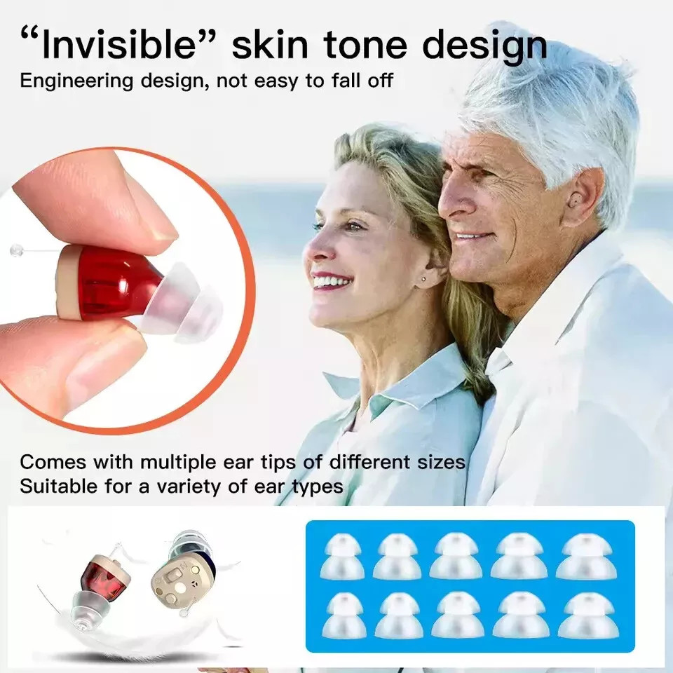 1 Pair Rechargeable CIC Noise Reduction Hearing Aids For Seniors & Adults