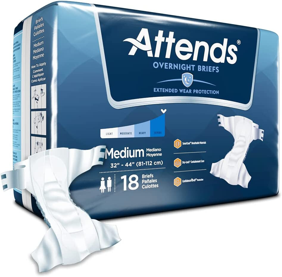 Attends Overnight Incontinence Brief M DDEW20 Severe CASE OF 72 COUNT