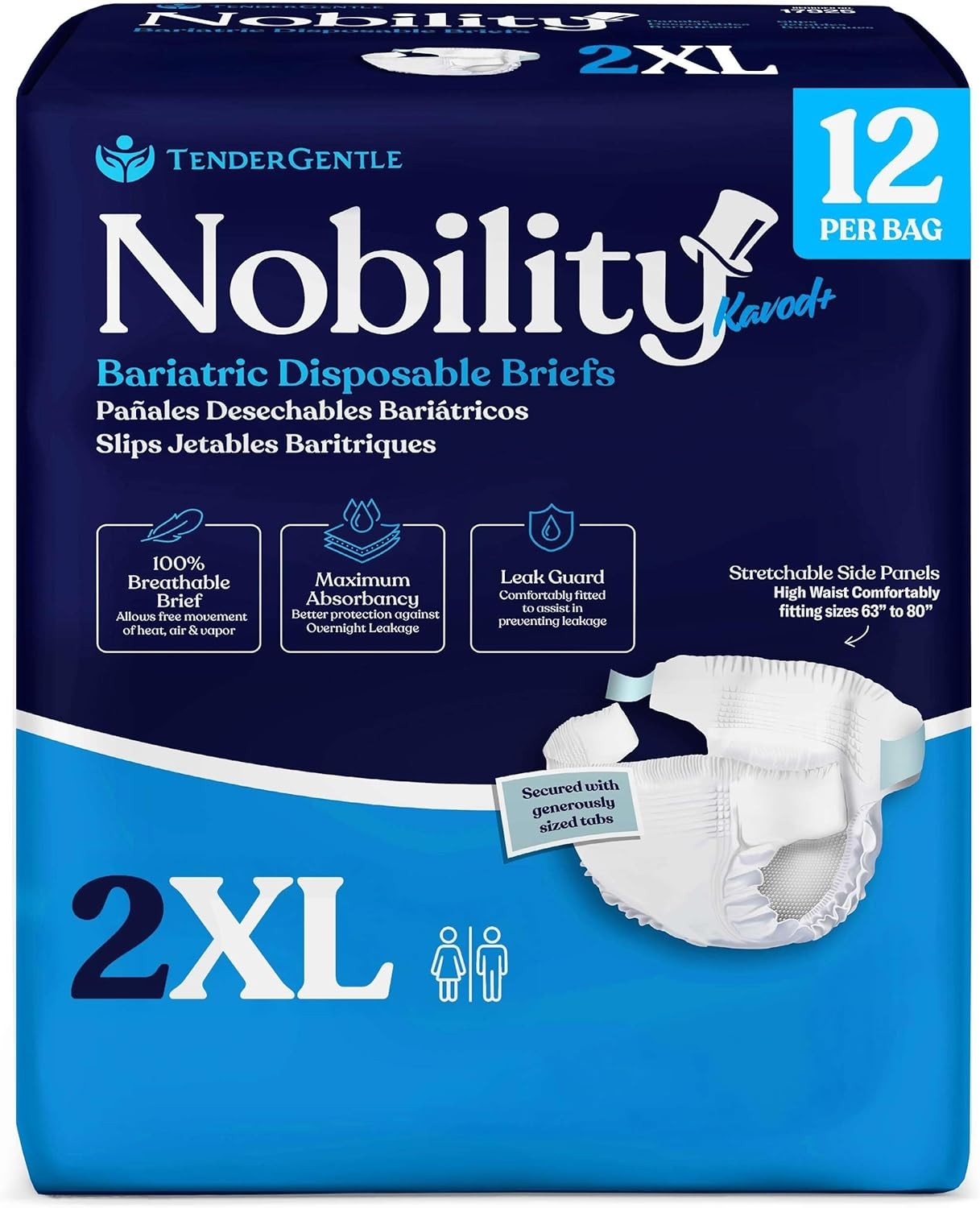 2XL Adult Diapers for Women and Men – 12 Bariatric Disposable Briefs with Tabs a