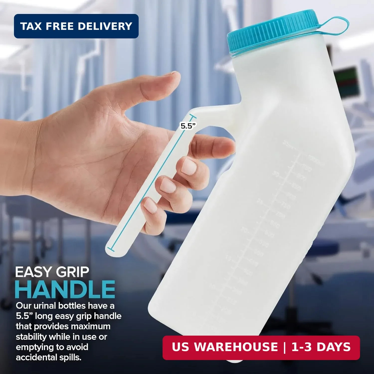 Male Urinal with Lid 32 Oz/1000 ml Capacity Medical Urine Bottle for Men