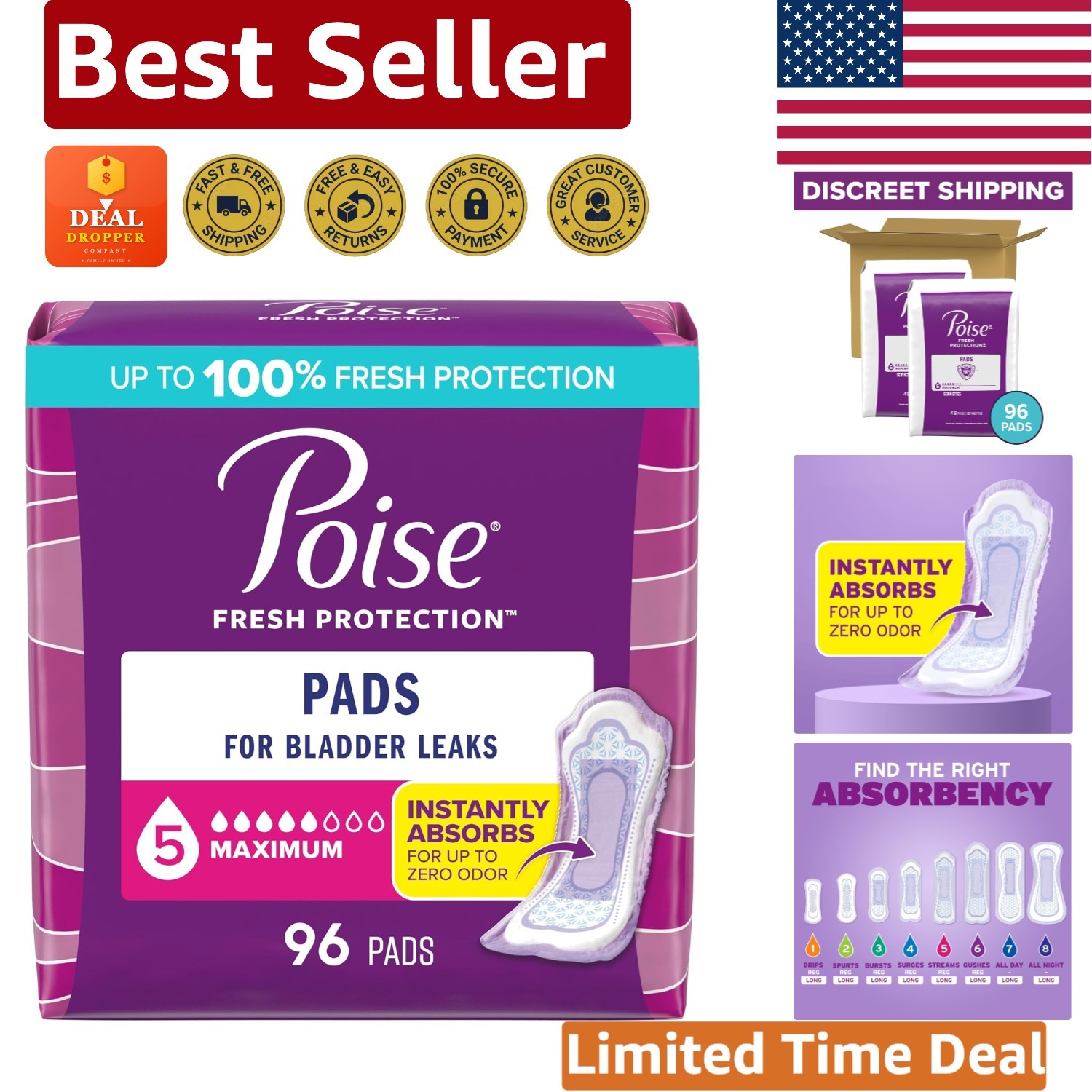 Superior Bladder Leak Protection: 96 Count of Regular Length Incontinence Pads