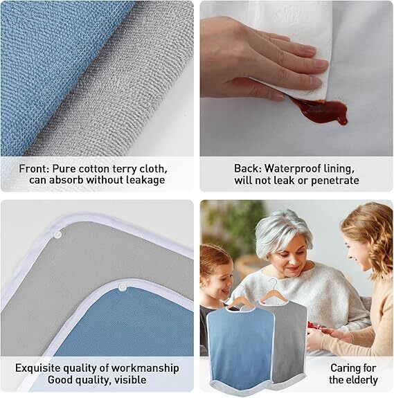 2× Washable Adult Bibs Eating Clothing Protectors Easy to Clean & Crumb Catcher