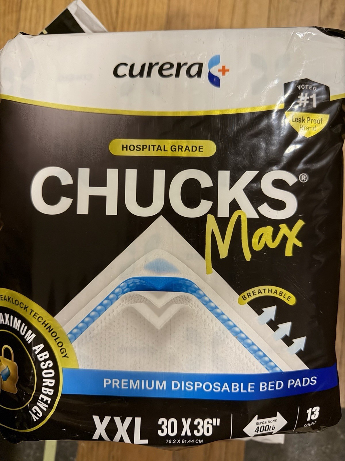 Lot of 2 CURERA HOSPITAL GRADE CHUCKS MAX XXL 30×36” 25 Count (1 is anOpen Pkg)