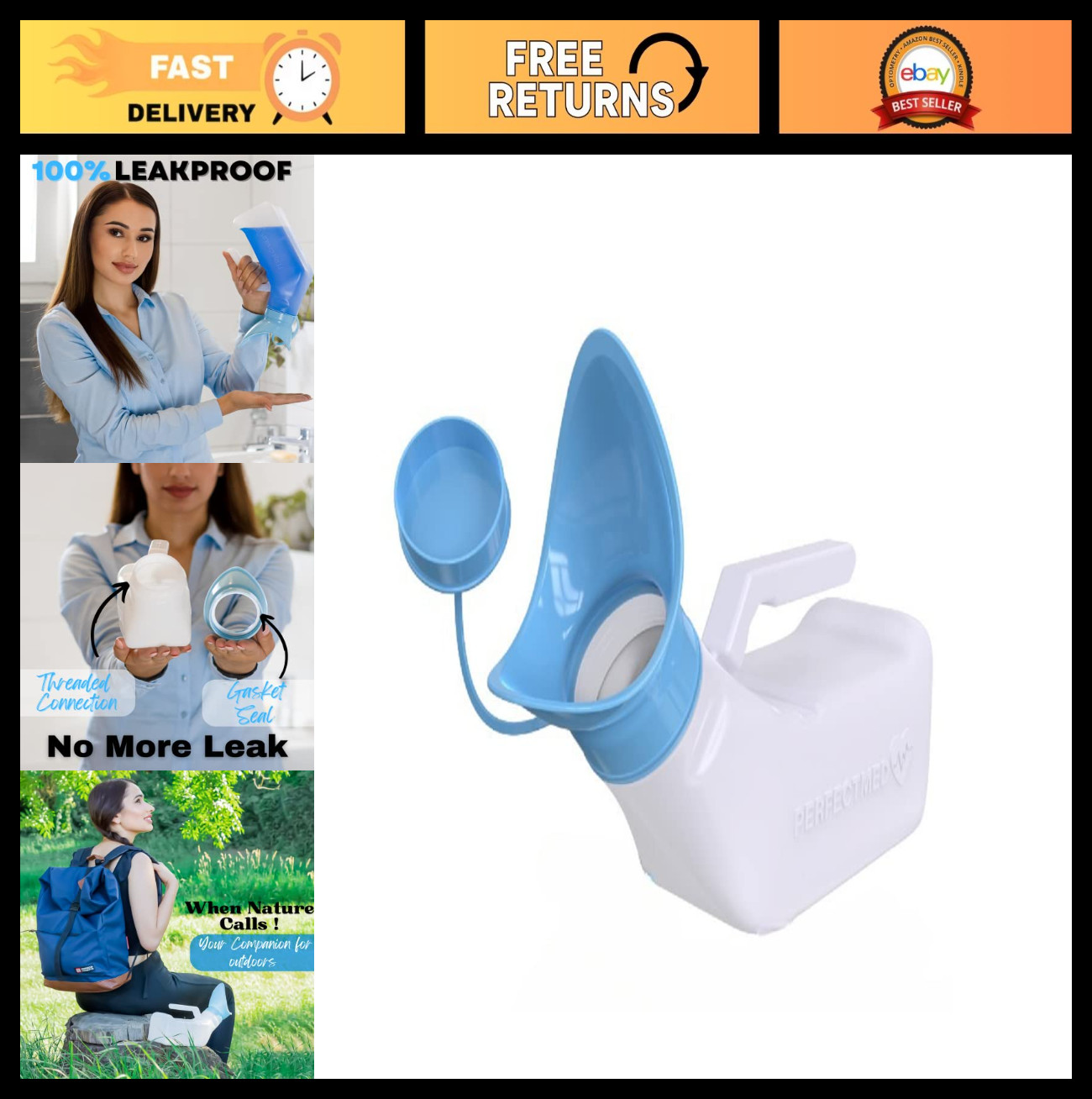 Portable Female Urinal 32 oz – Spill Proof Pee Funnel & Bed Pan for Travel