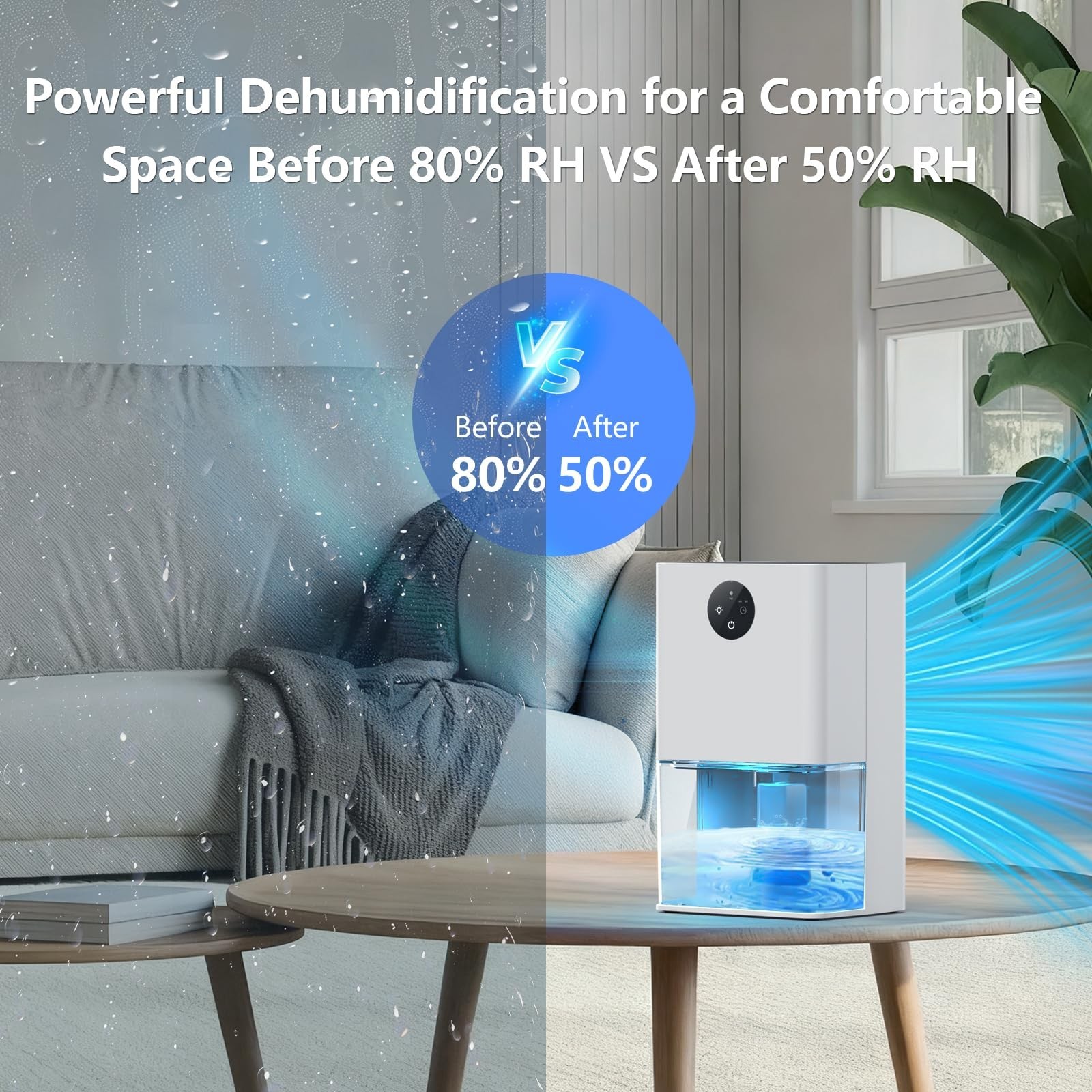 Dehumidifier,1500ML(50 OZ) Small Dehumidifier for Home (300 sq. ft),Quiet wit…