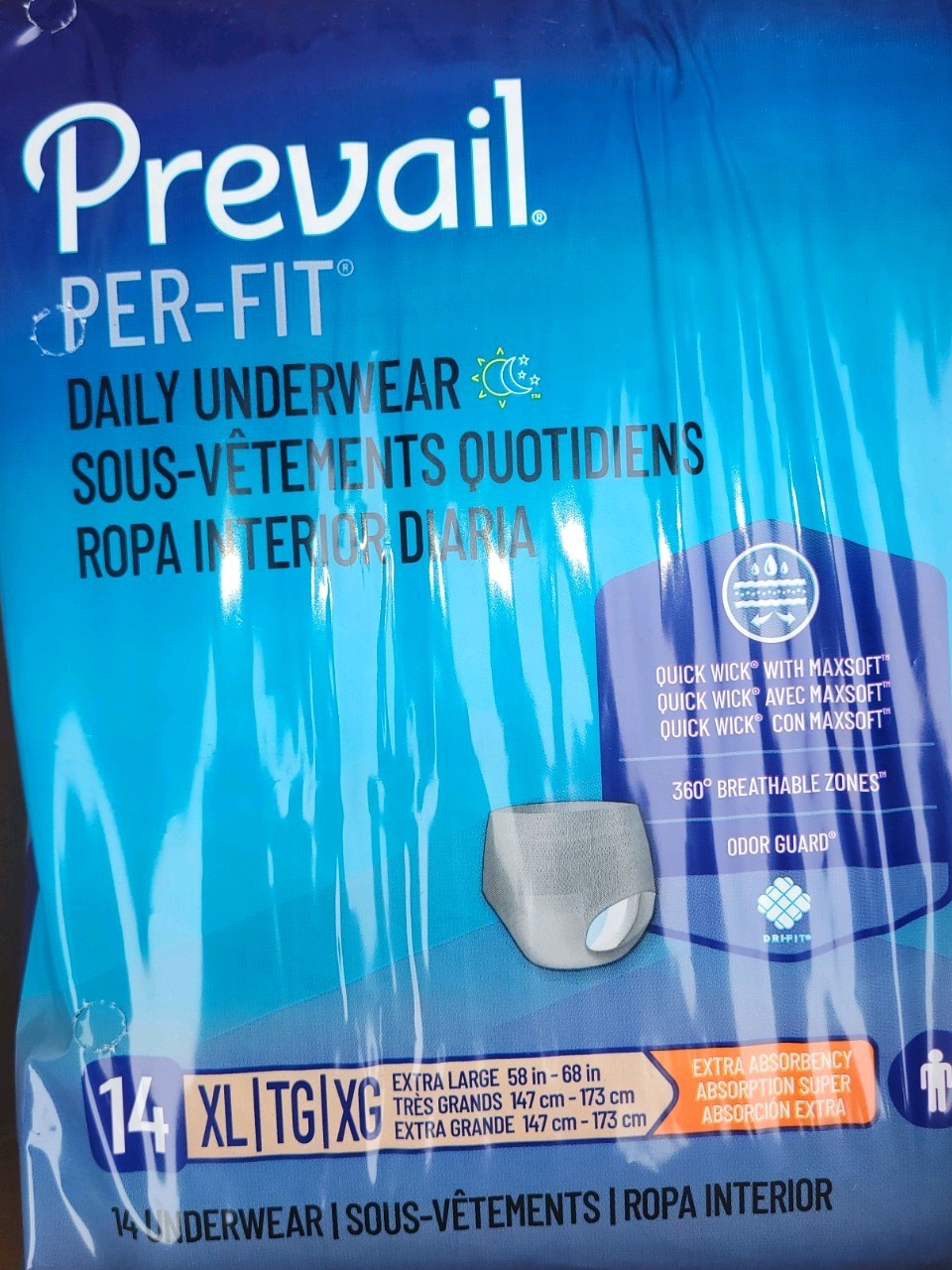 Prevail XL/58″-68″ Daily Extra Absorbency Underwear, 14 count PF
