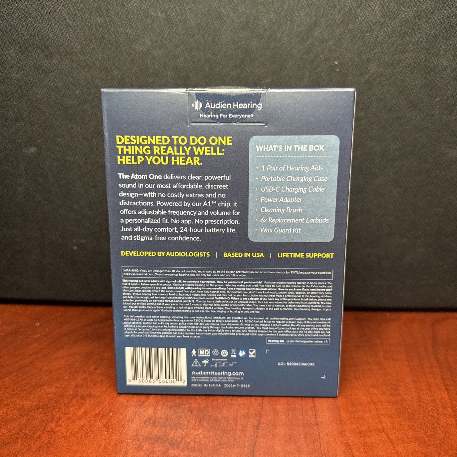 Audien Atom One OTC Hearing Aids Wireless, Rechargeable, Beige (0002) New
